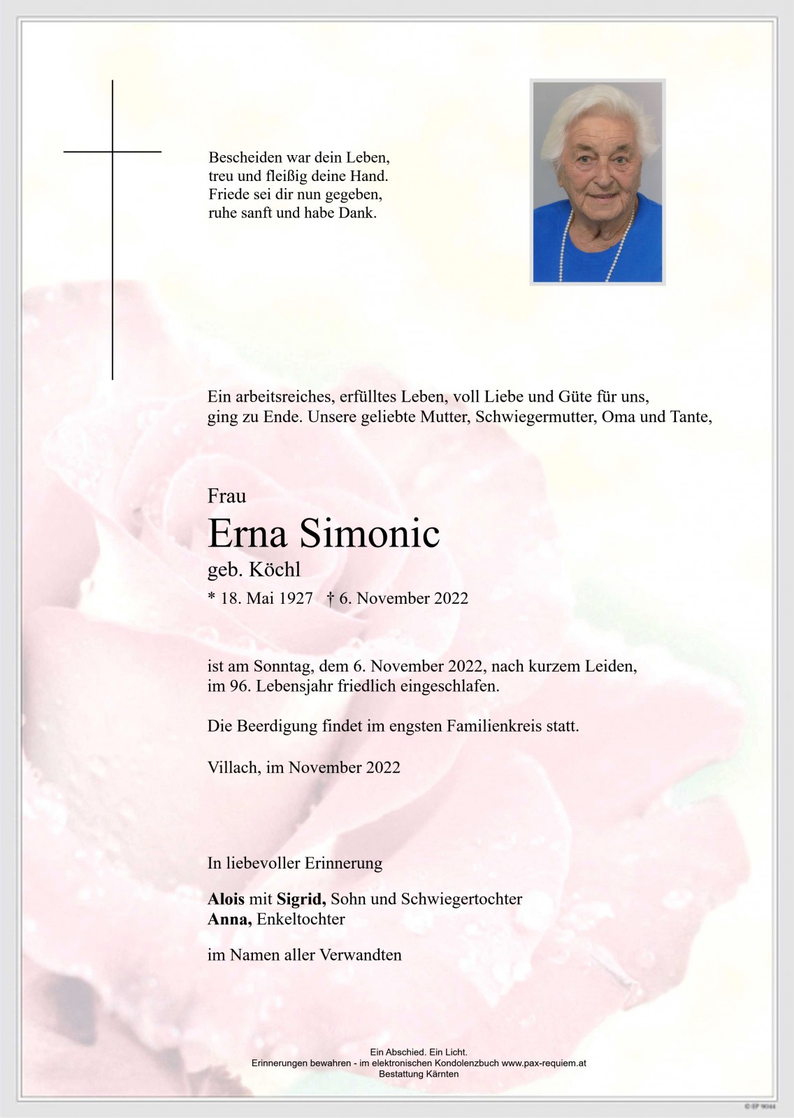 Parte Erna Simonic, geb. Köchl