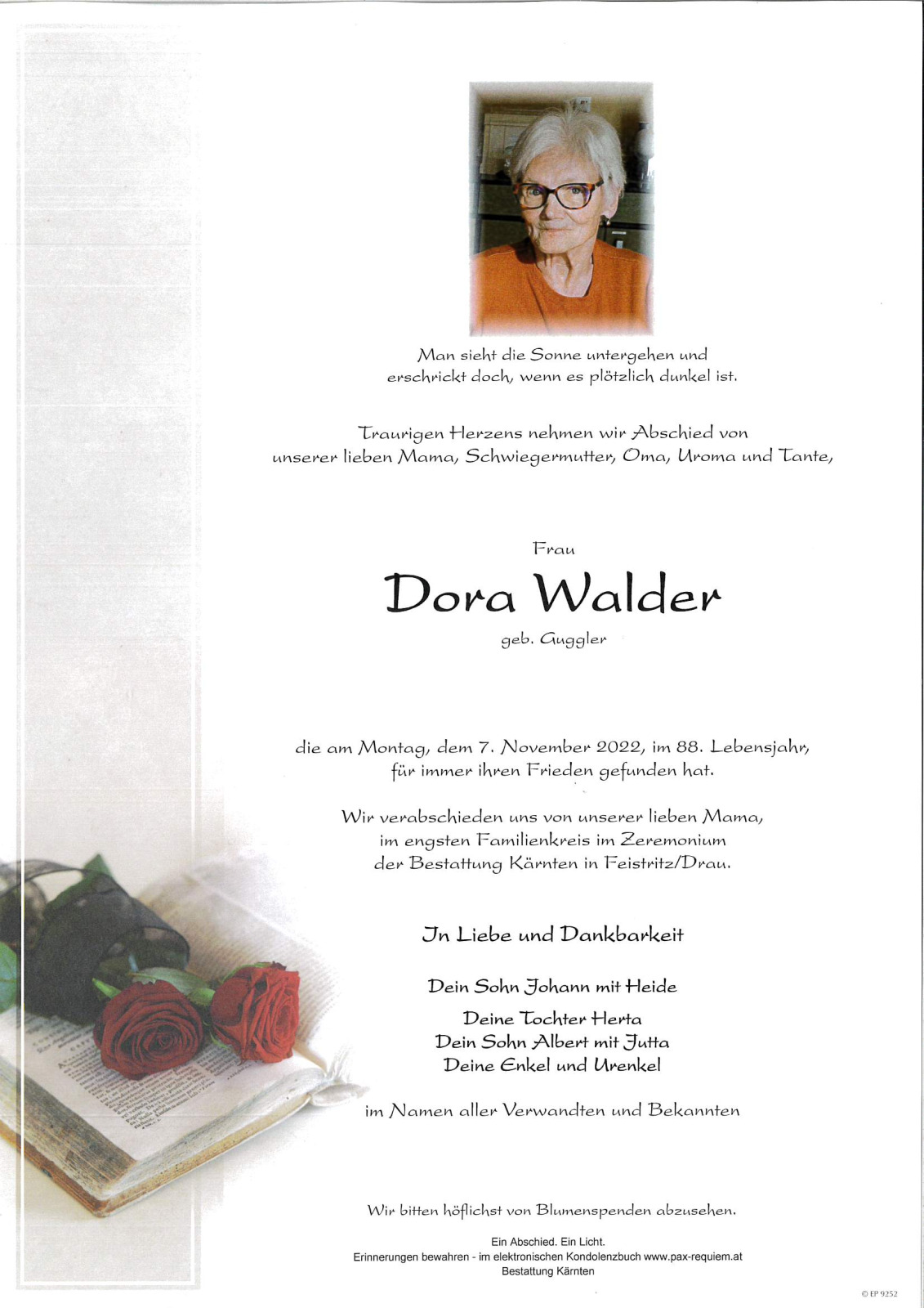 Parte Dora Walder, geb. Guggler