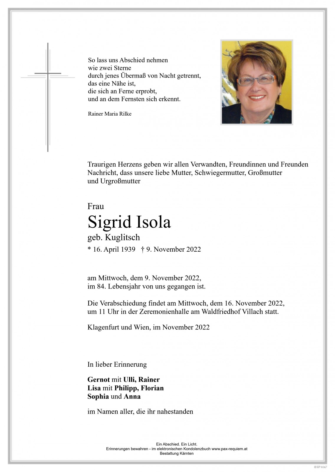 Parte Sigrid Isola, geb. Kuglitsch