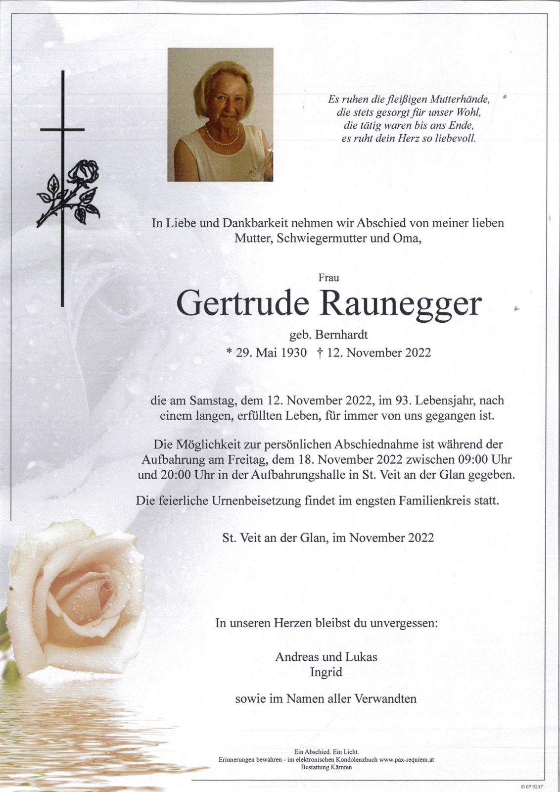 Parte Gertrude Raunegger, geb. Bernhardt