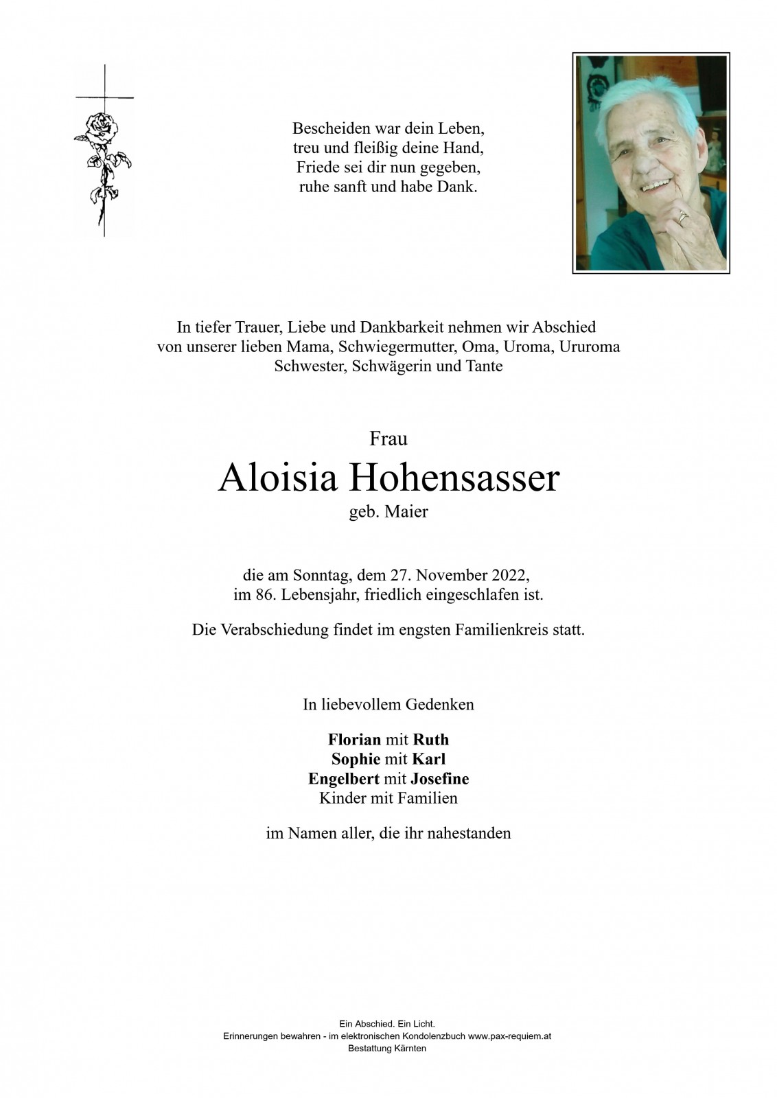 Parte Aloisia Hohensasser geb. Maier