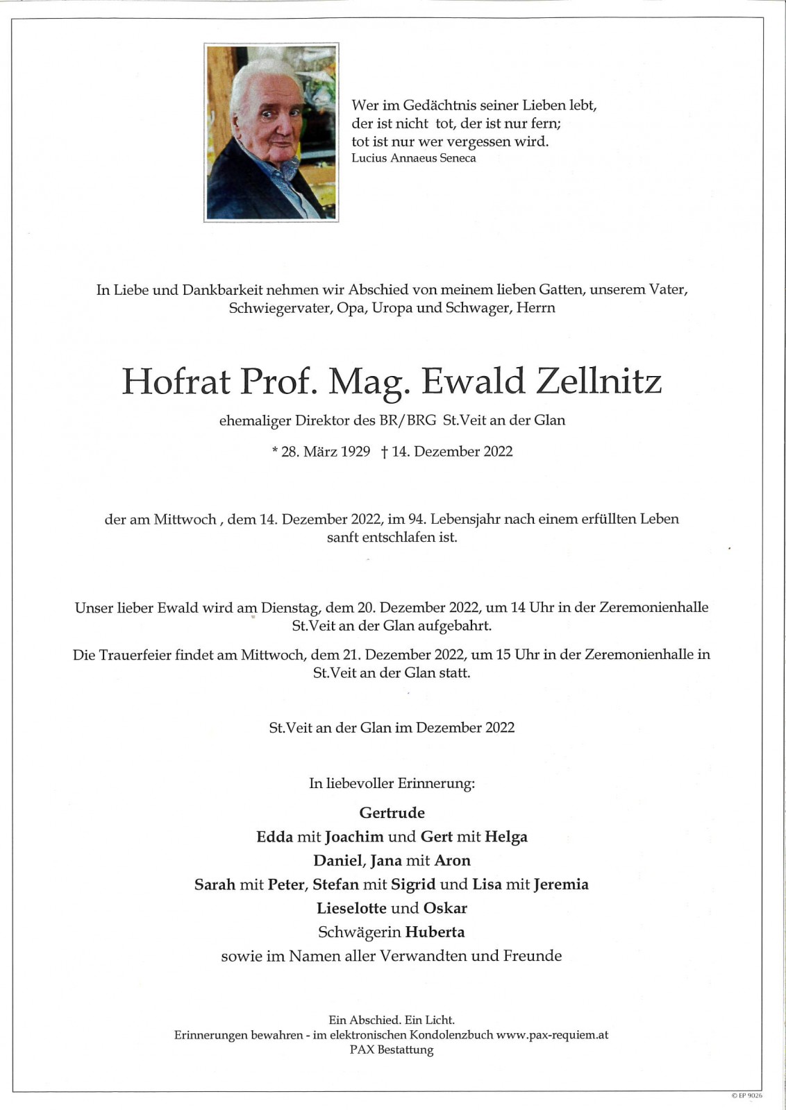 Parte Hofrat Prof. Mag. Ewald Zellnitz