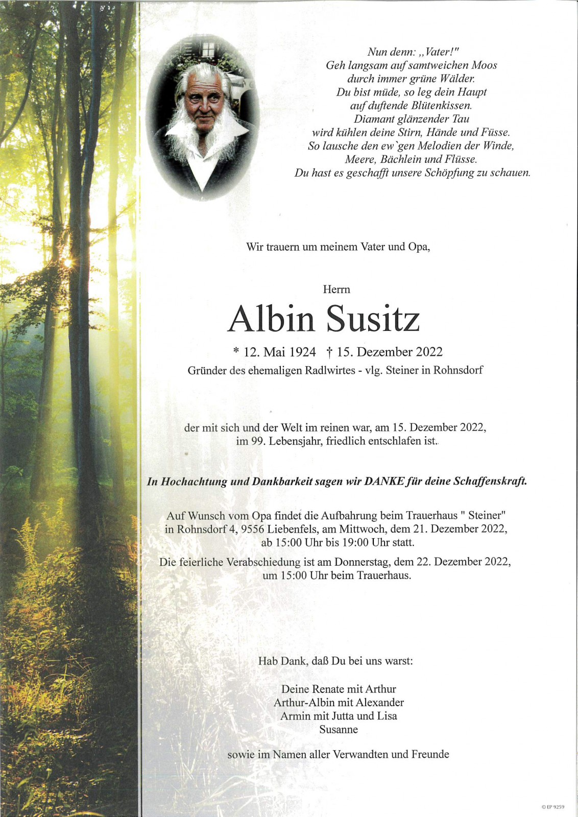 Parte Albin Susitz  vlg. Steiner in Rohnsdorf