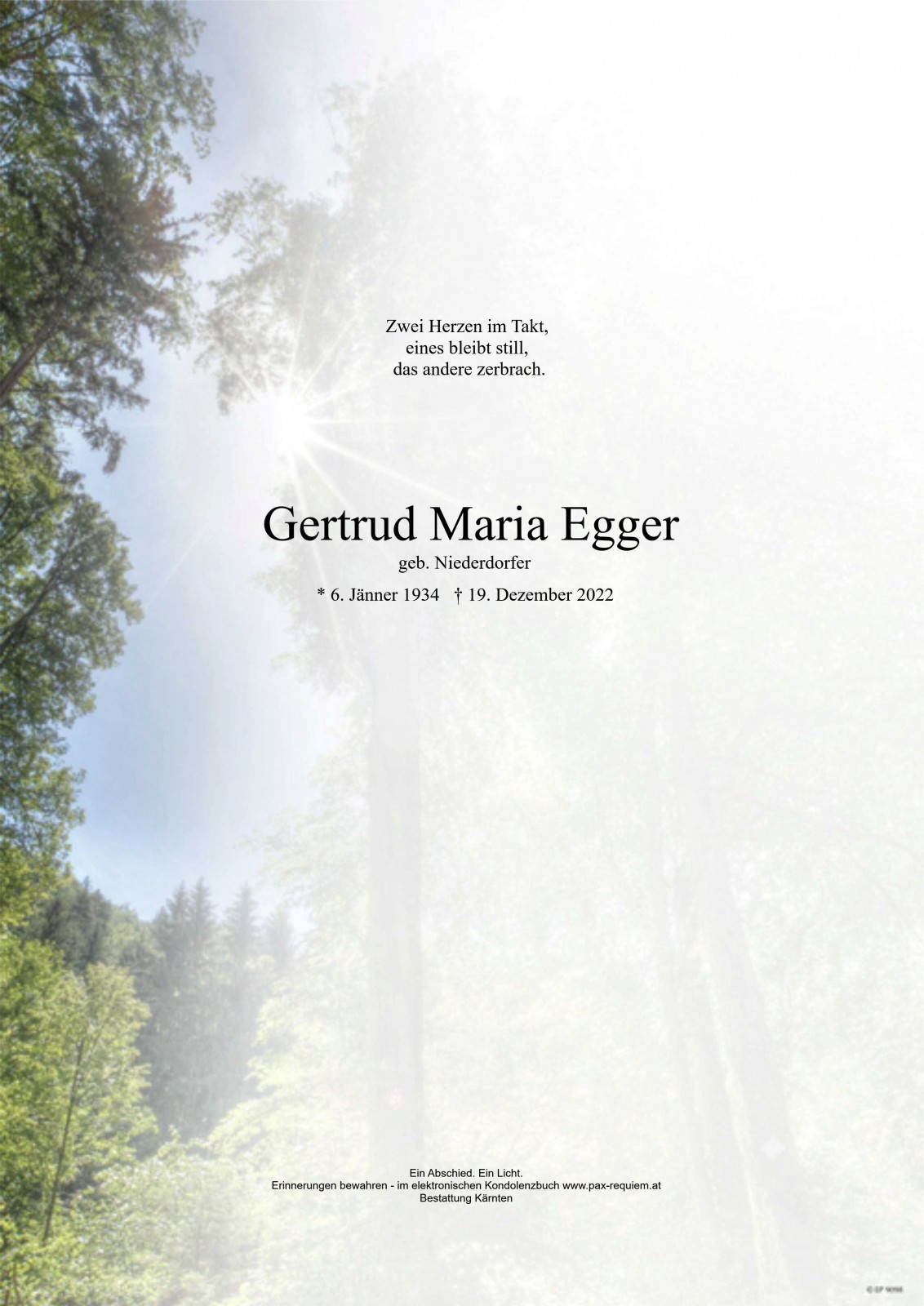 Parte Gertrud Maria Egger, geb. Niederdorfer