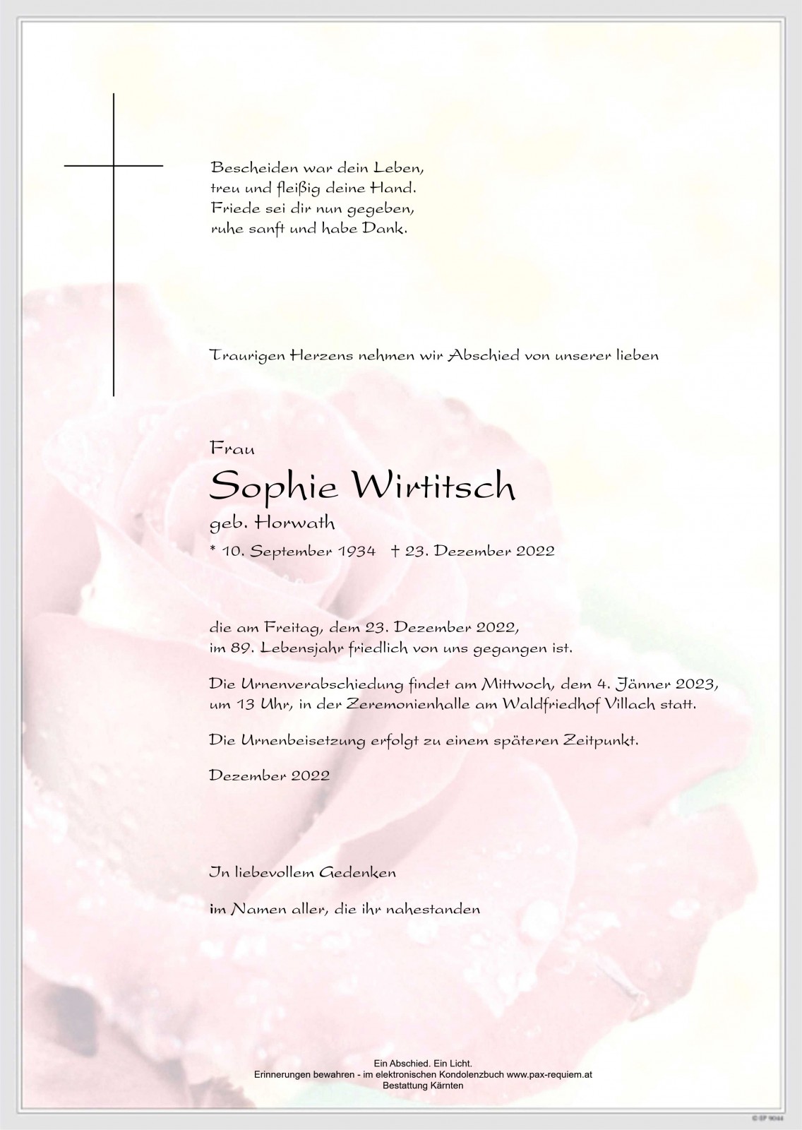 Parte Sophie Wirtitsch, geb. Horwath