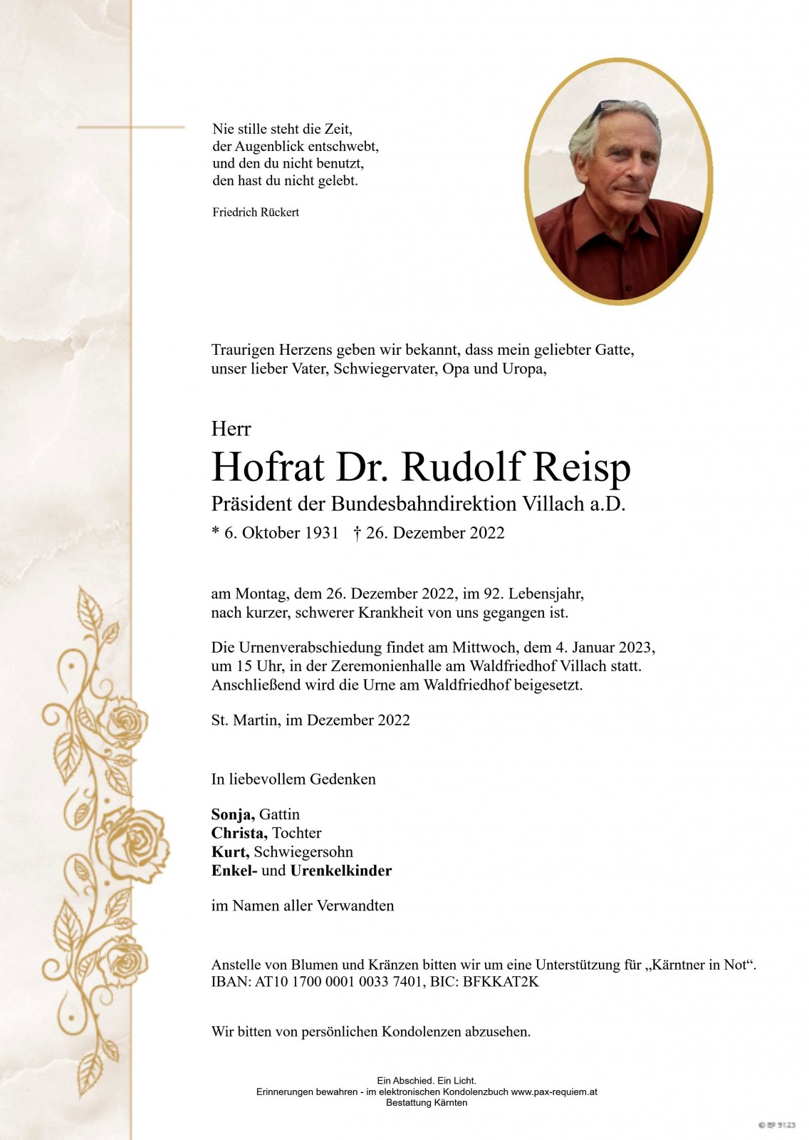 Parte Hofrat Dr. Rudolf Reisp