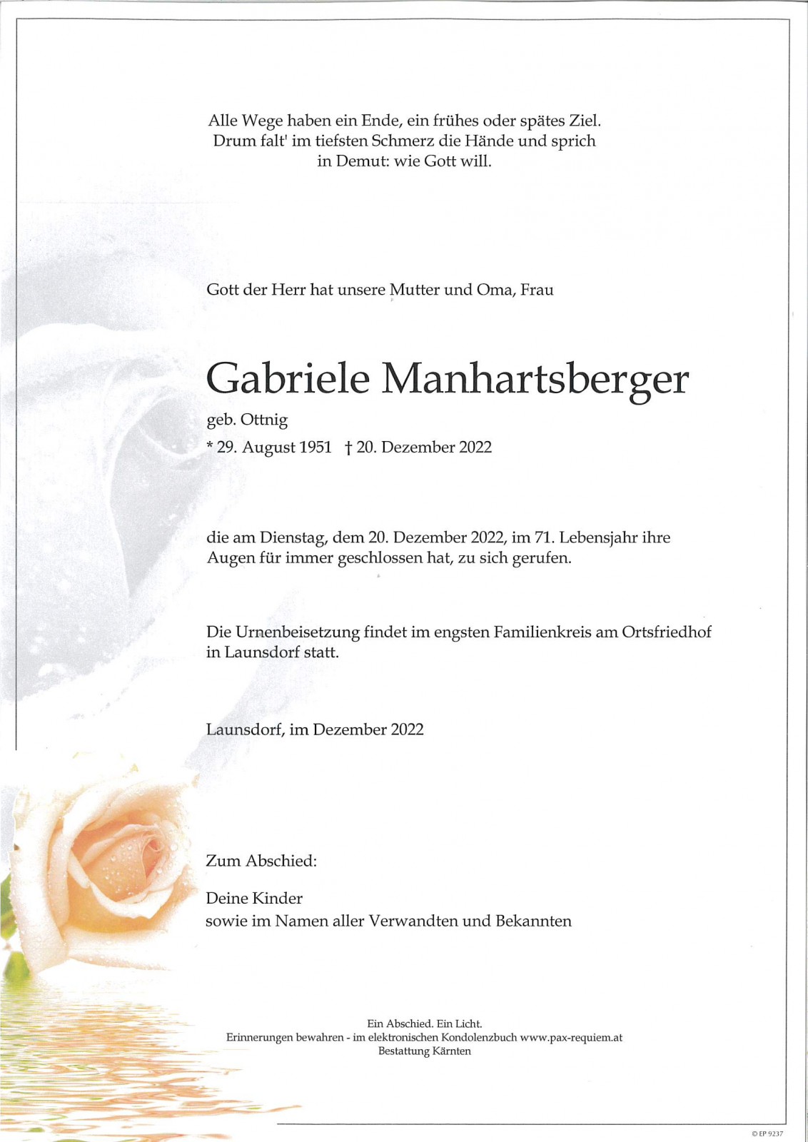 Parte Gabriele Manhartsberger, geb. Ottnig