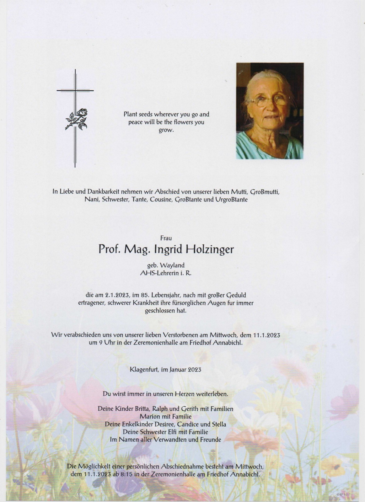 Parte Prof. Mag. Ingrid Holzinger