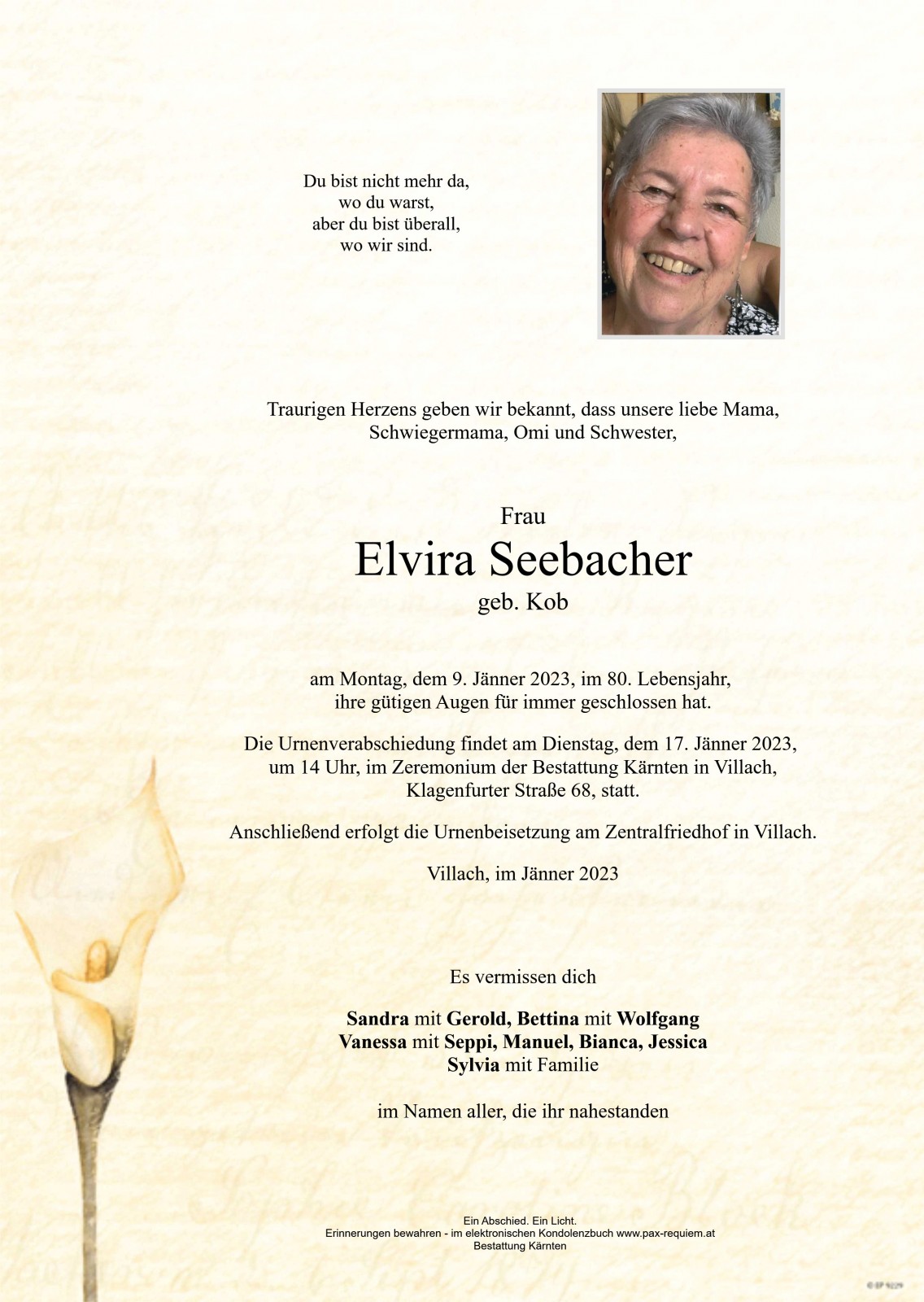 Parte Elvira Seebacher, geb. Kob