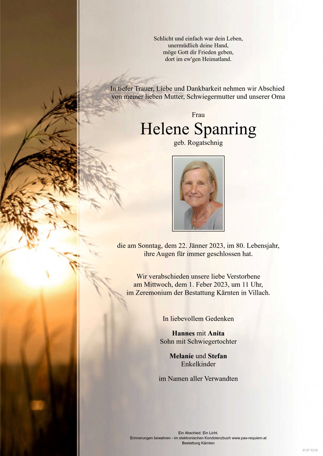 Parte Helene Spanring geb. Rogatschnig