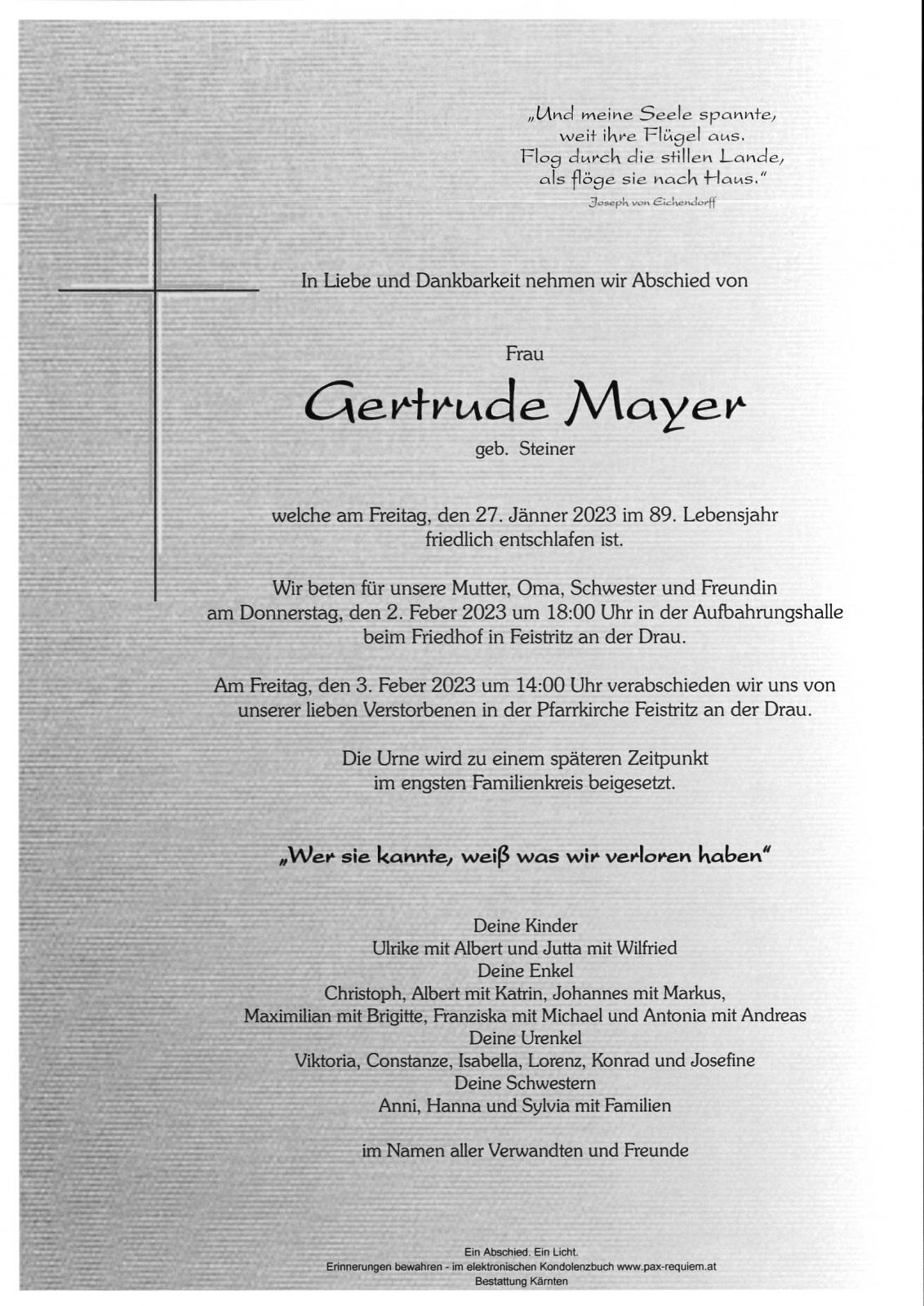 Parte Gertrude Mayer, geb. Steiner