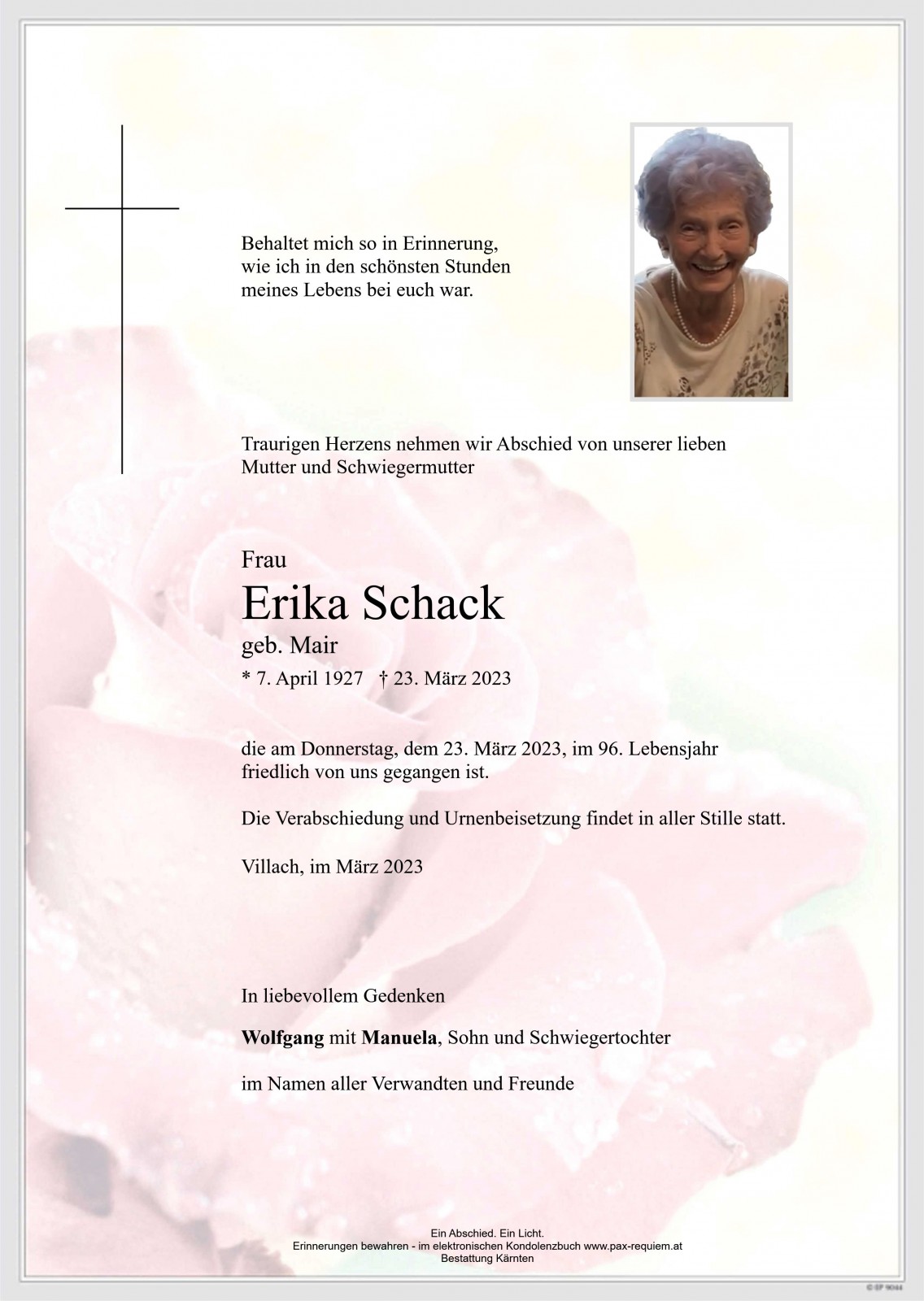 Parte Erika Schack, geb. Mair