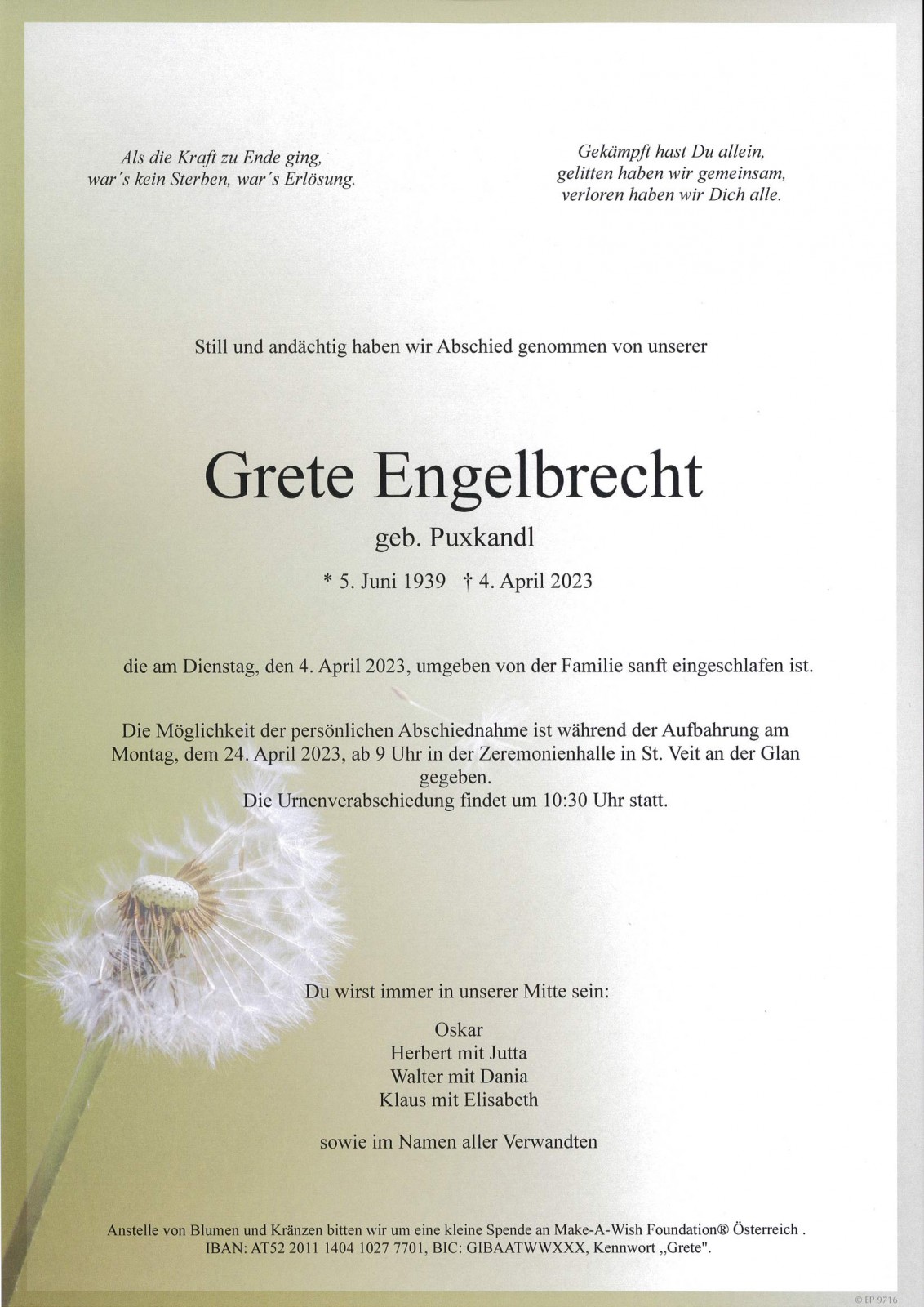 Parte Grete Engelbrecht, geb. Puxkandl