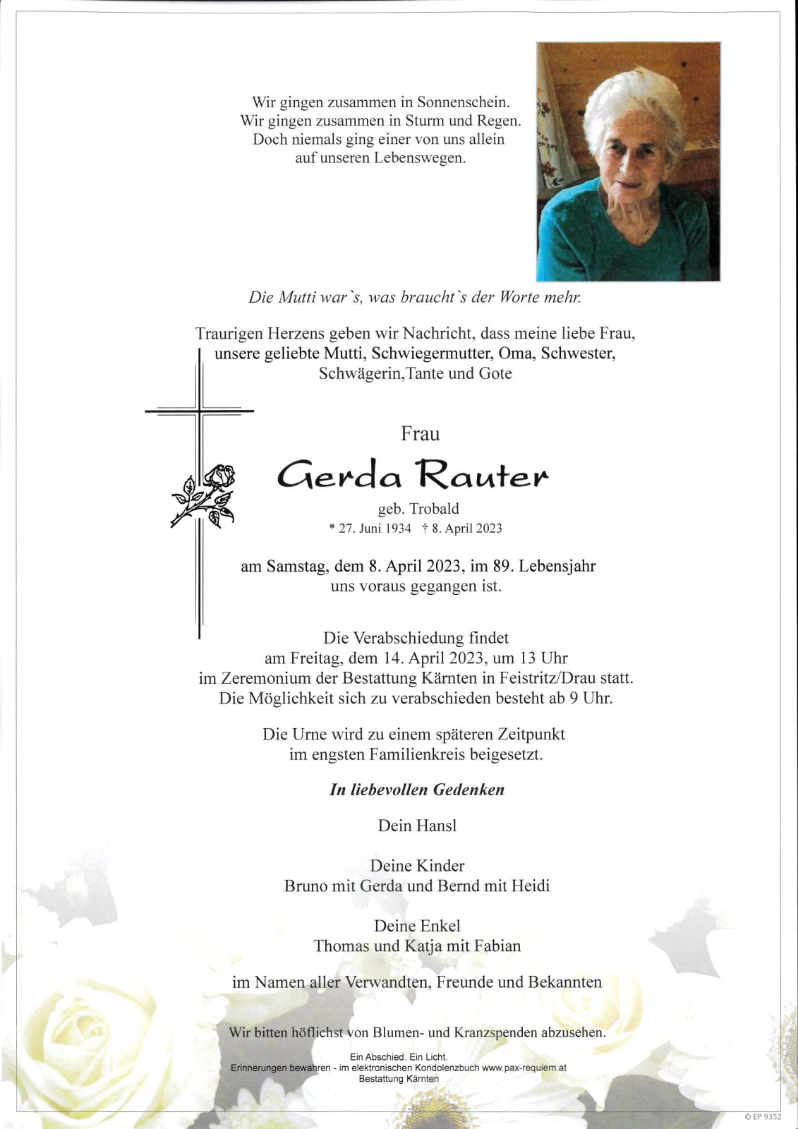 Parte Gerda Rauter, geb. Trobald