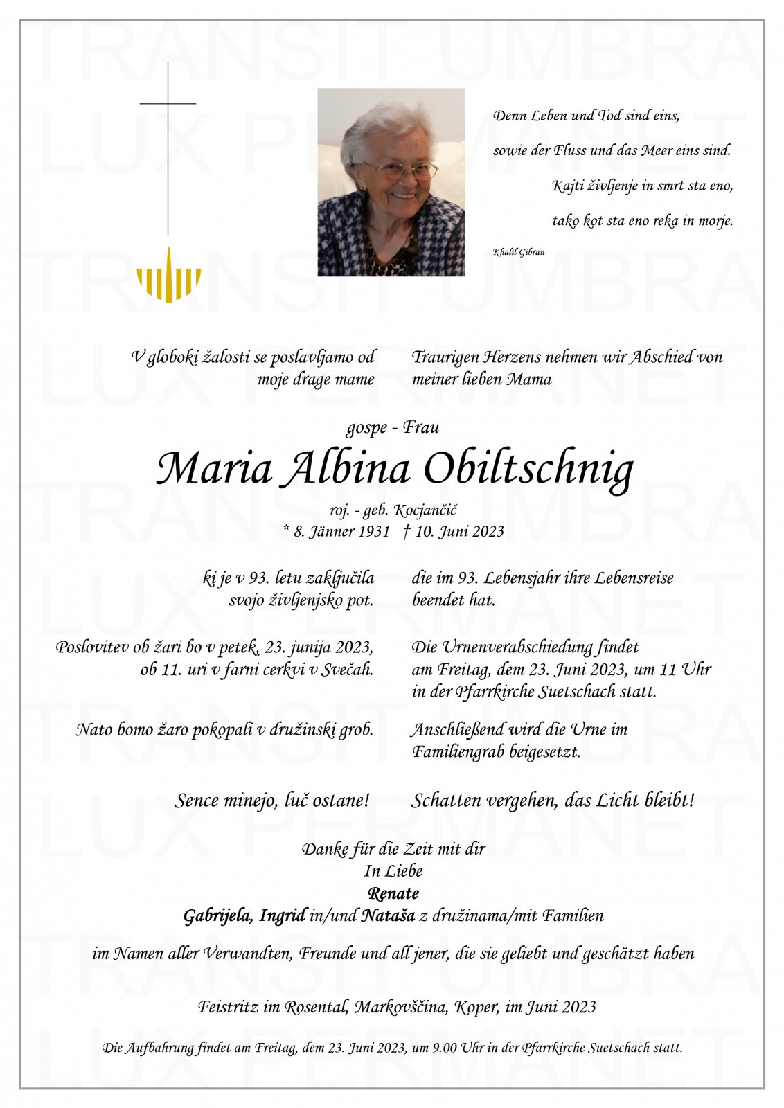 Parte Maria Albina Obiltschnig