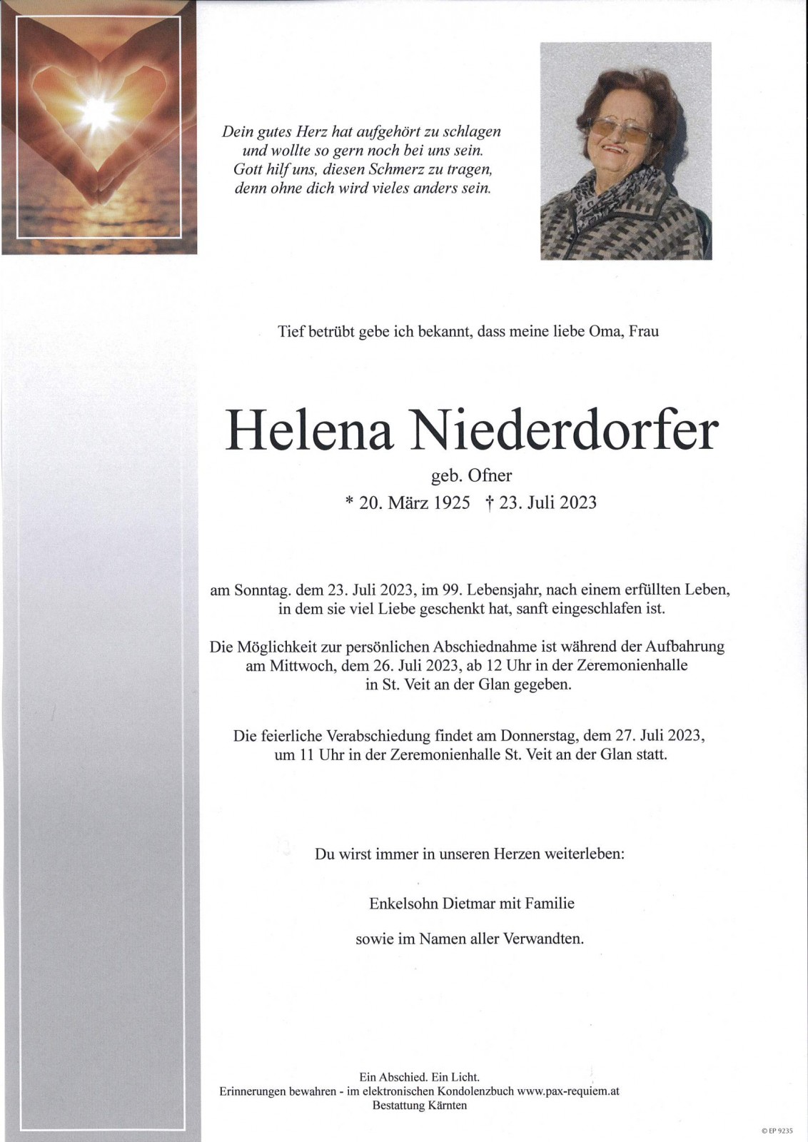 Parte Helena Niederdorfer, geb. Ofner