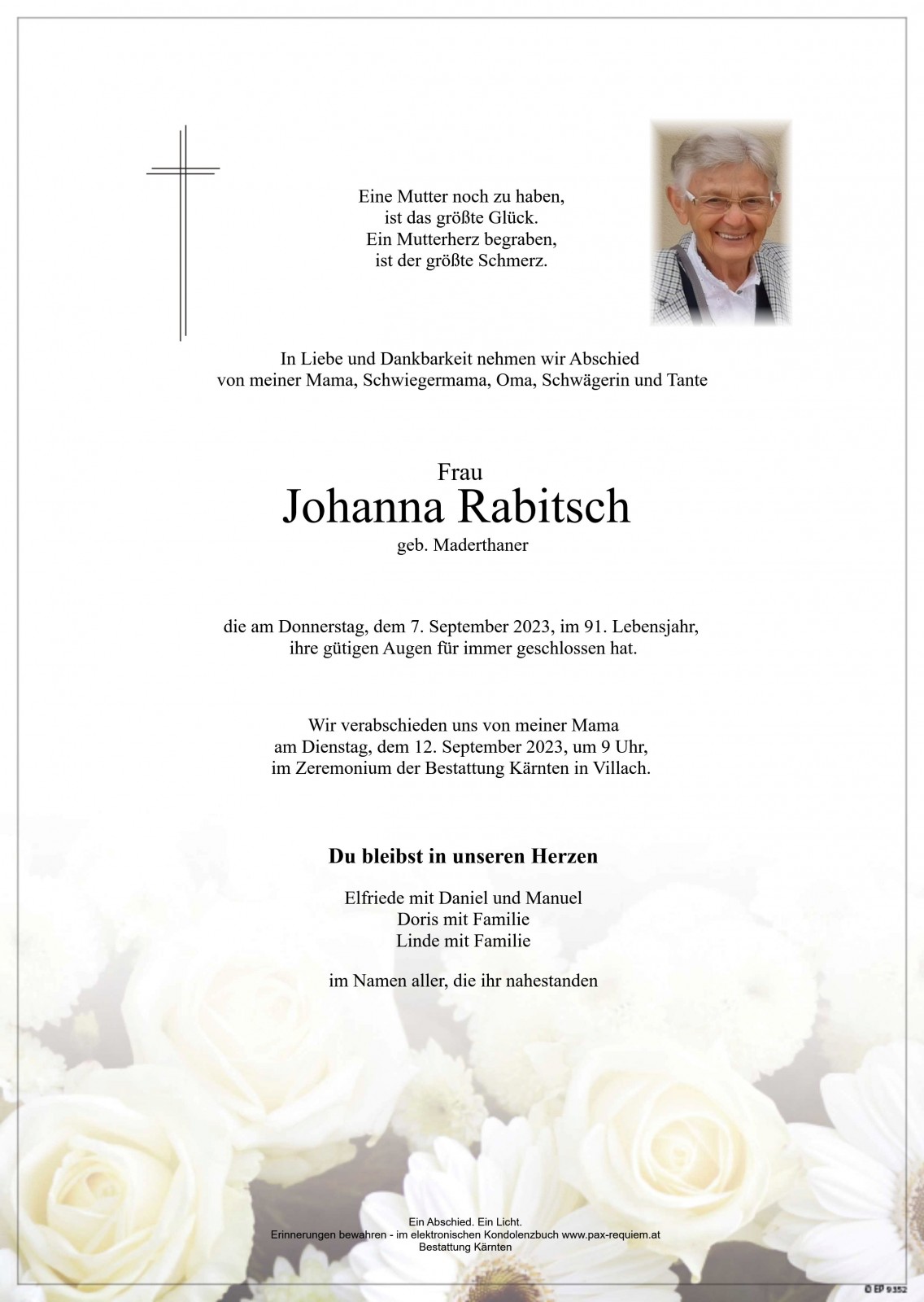 Parte Johanna Rabitsch, geb. Maderthaner