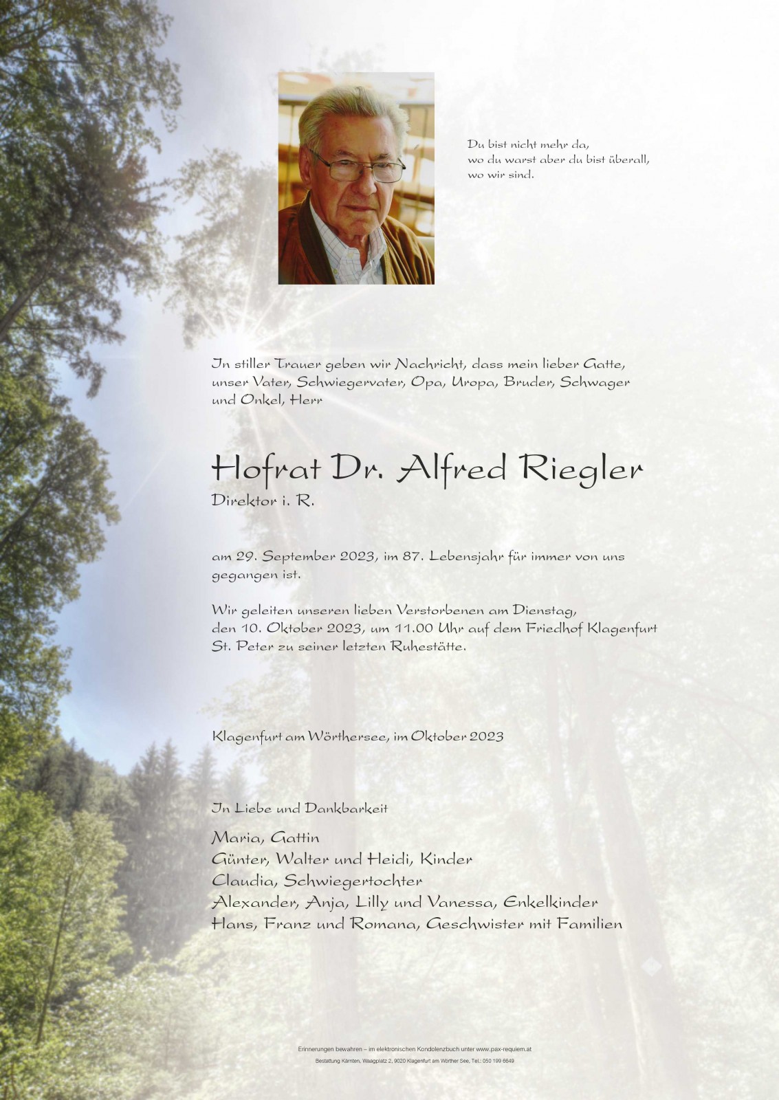 Parte Hofrat Dr. Alfred Riegler