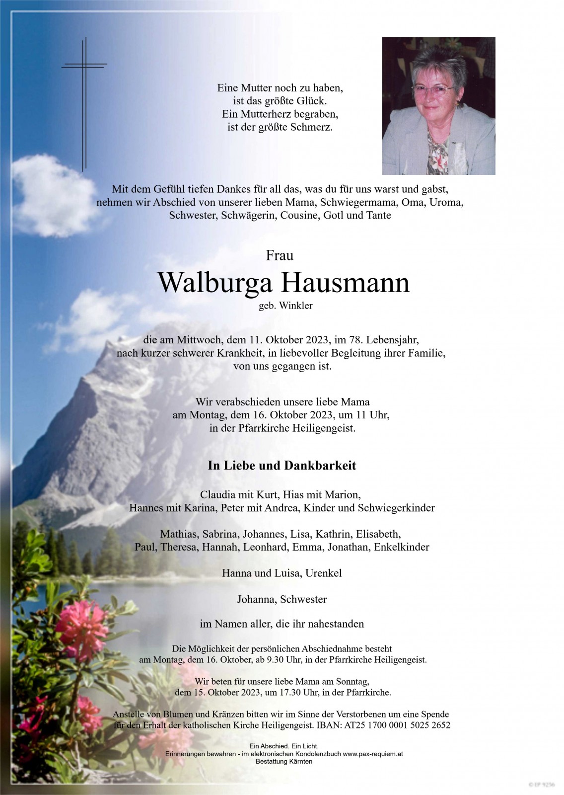 Parte Walburga Hausmann, geb. Winkler