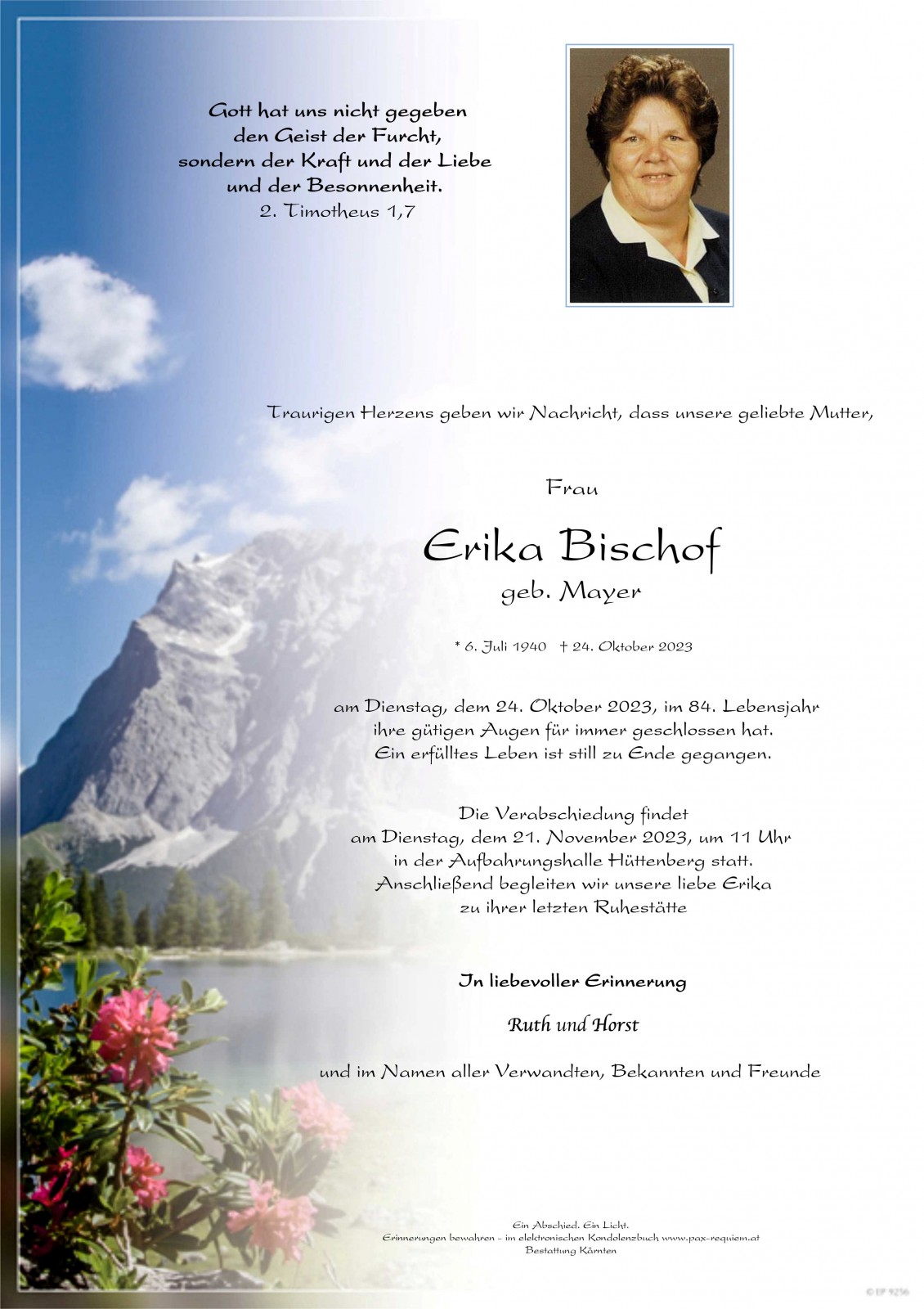 Parte Erika Bischof, geb. Mayer