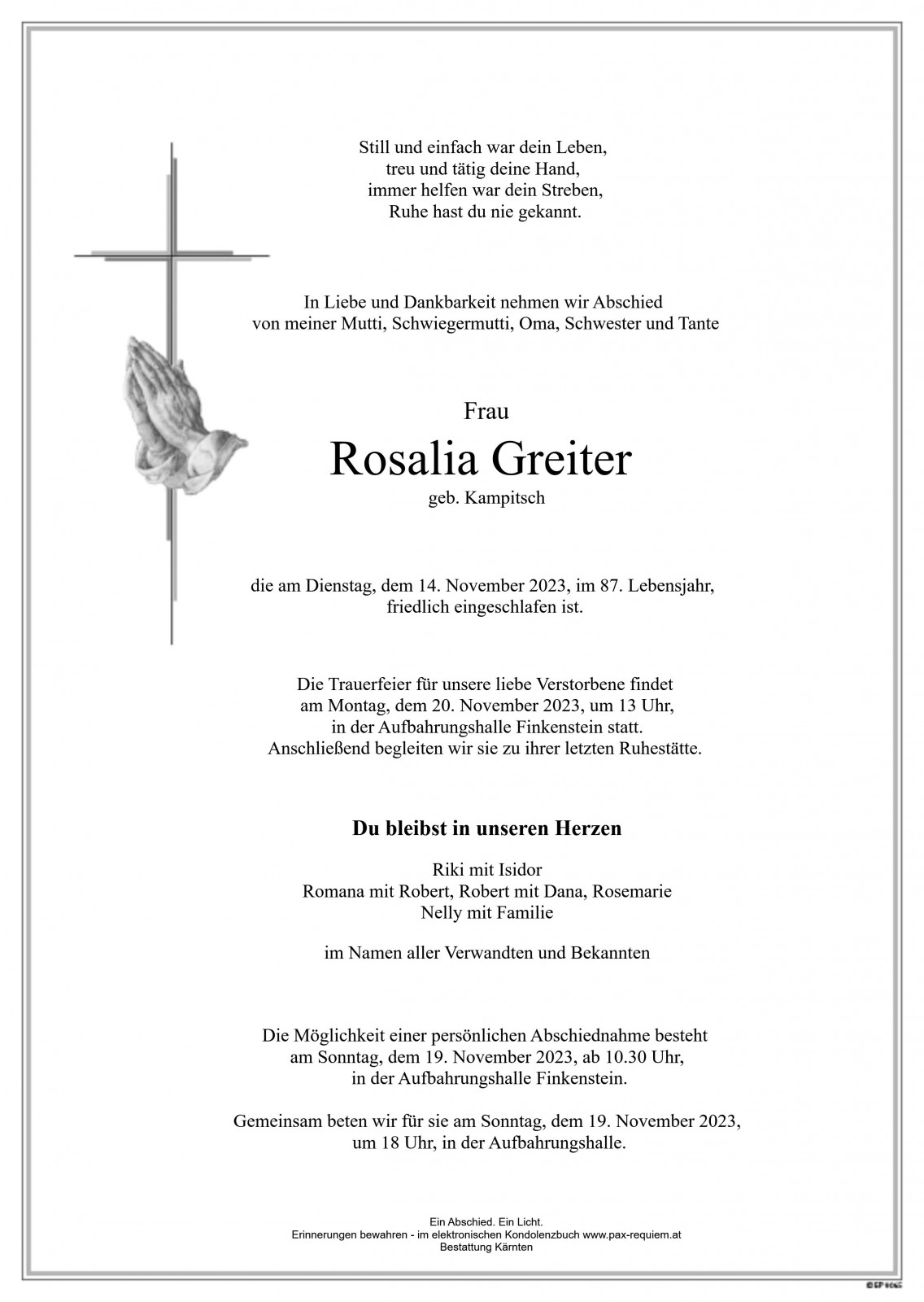 Parte Rosalia Greiter, geb. Kampitsch