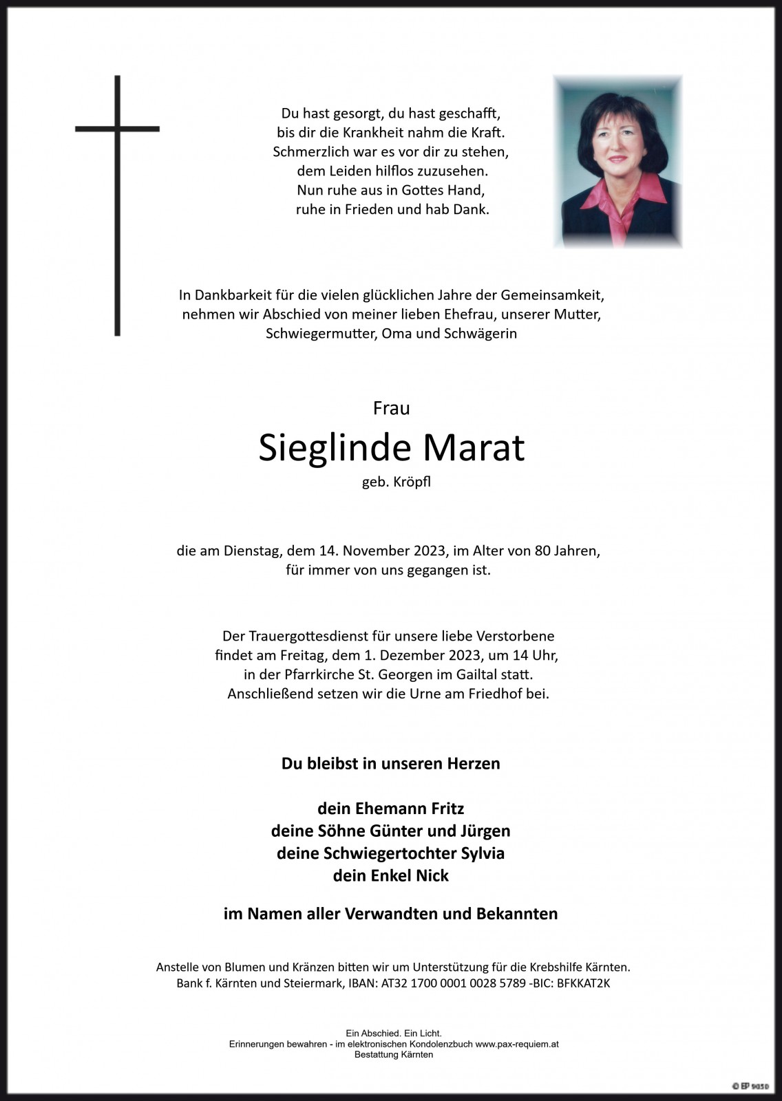 Parte Sieglinde Marat, geb. Kröpfl