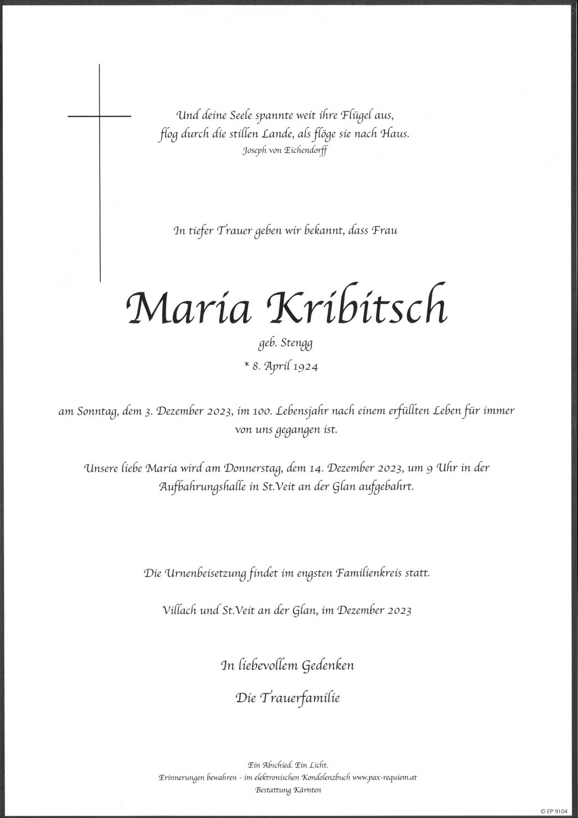 Parte Maria Kribitsch, geb.Stengg