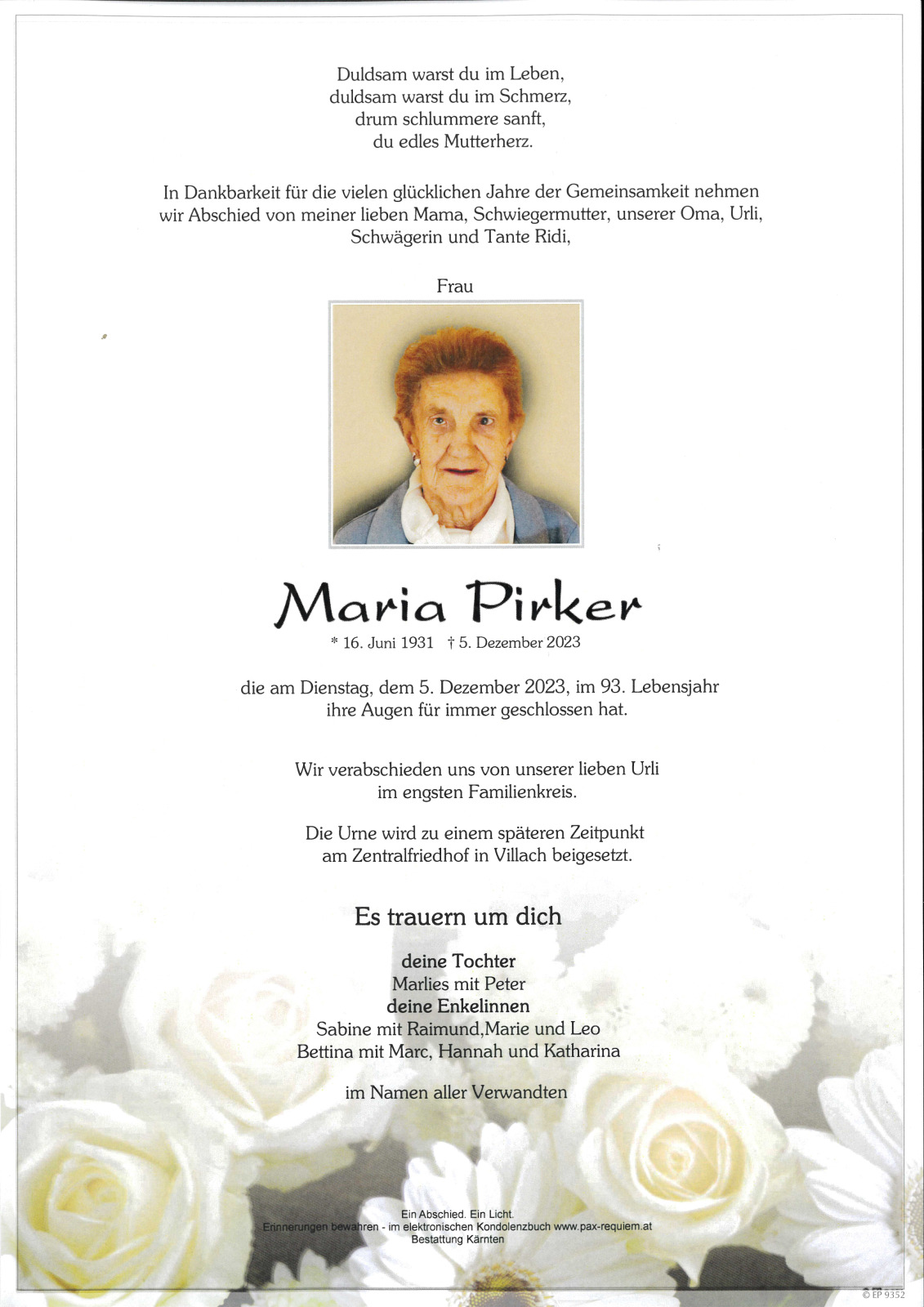 Parte Maria Pirker, geb Zöhrer