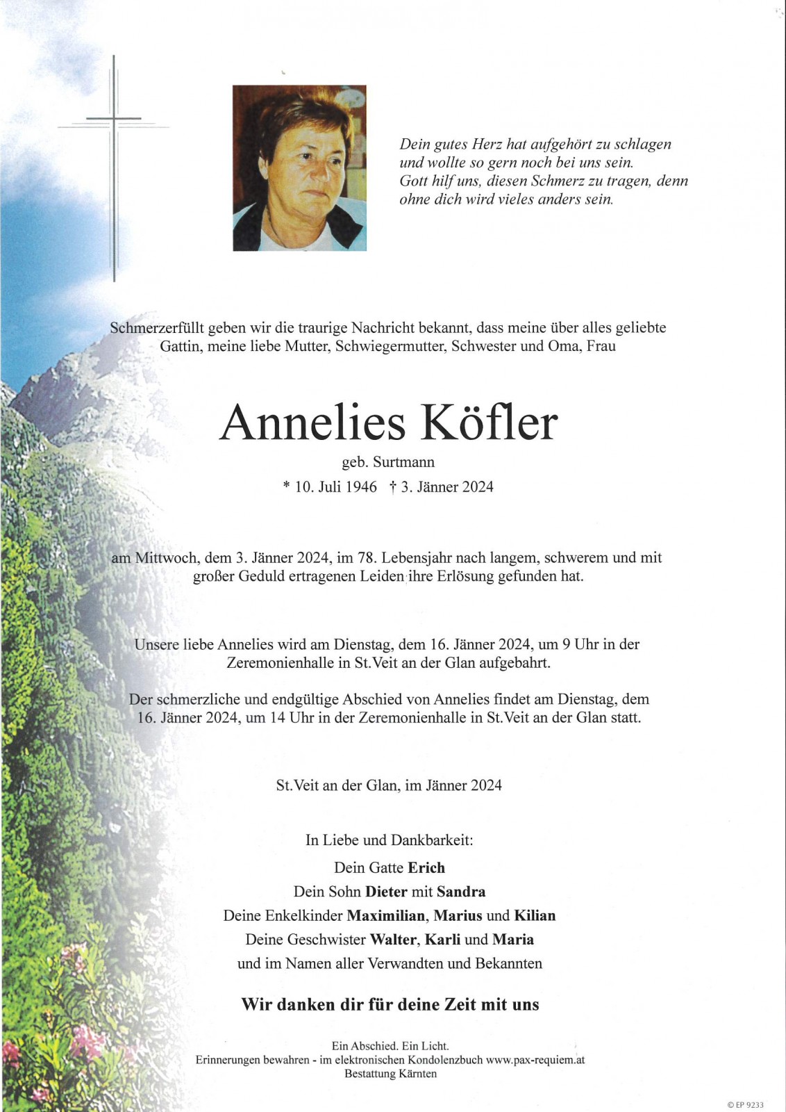 Parte Annelies Köfler, geb. Surtmann