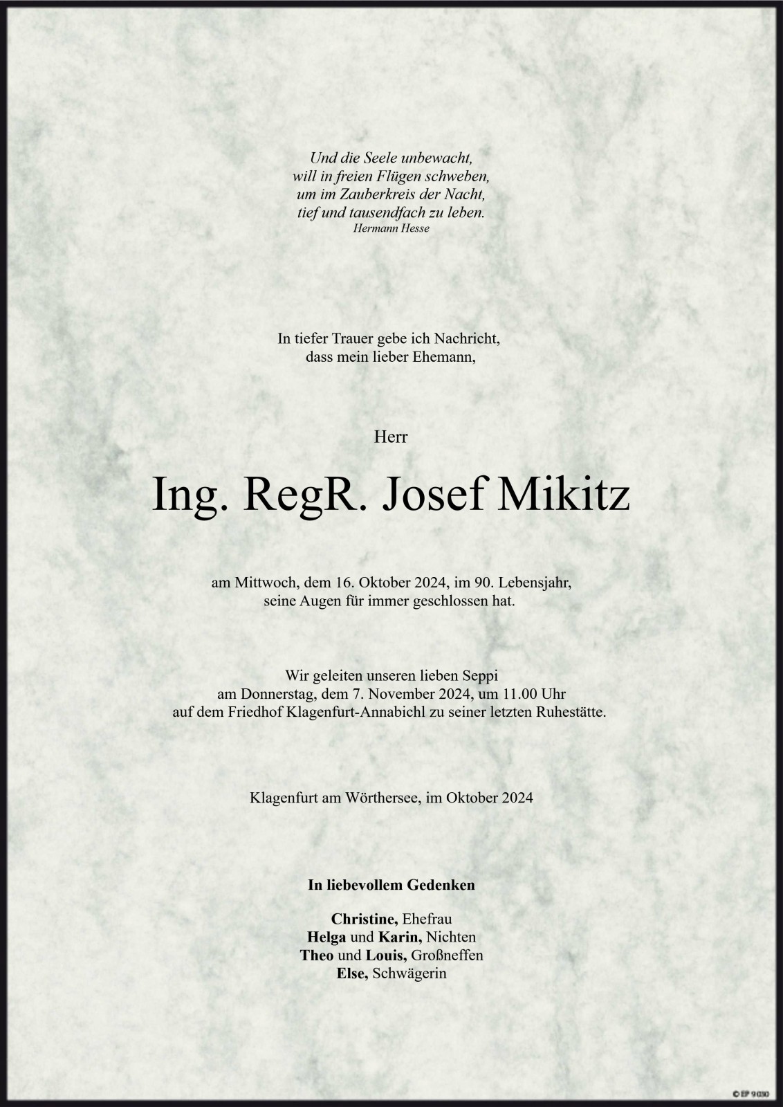 Parte Ing. RegR. Josef Mikitz